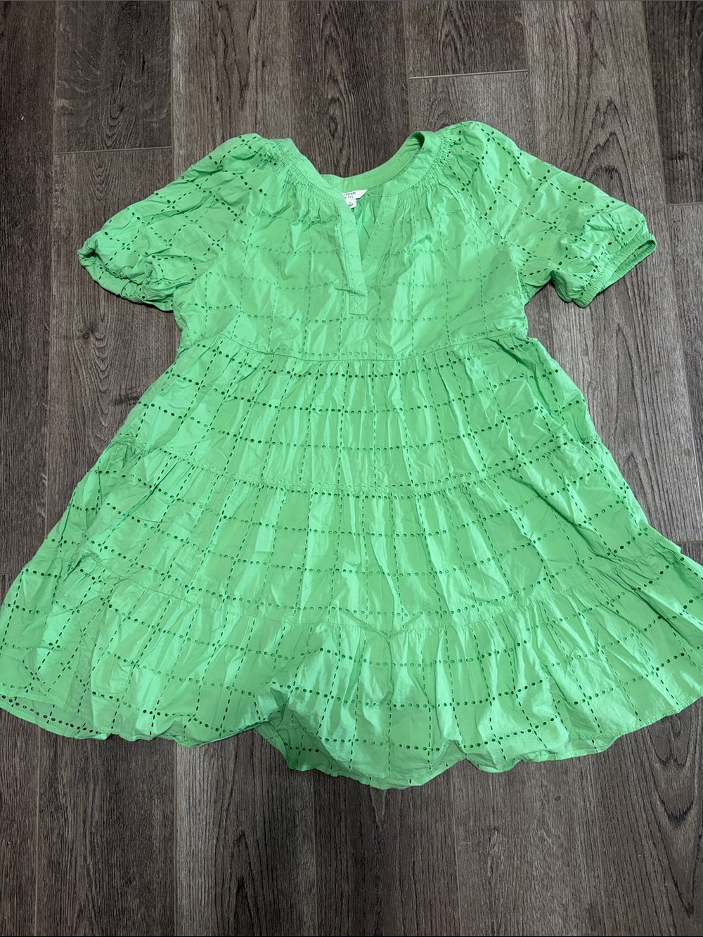 crown & ivy Green Eyelet Tiered Mini Dress